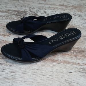 Italian Shoemakers Dark Blue Slip On Sandal Wedges